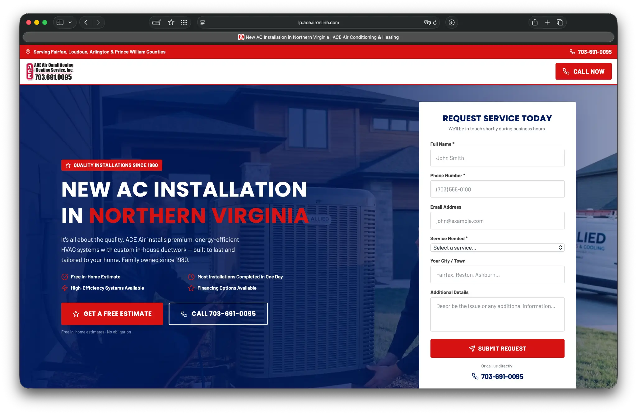 ACE Air Conditioning website